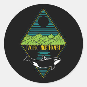 Sticker Rond Pacifique Nord-Ouest Orca Whaler Tree Mountain Oce