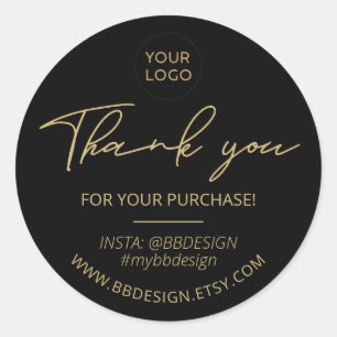 Sticker Rond Pack Business Logo Package Merci en noir et or