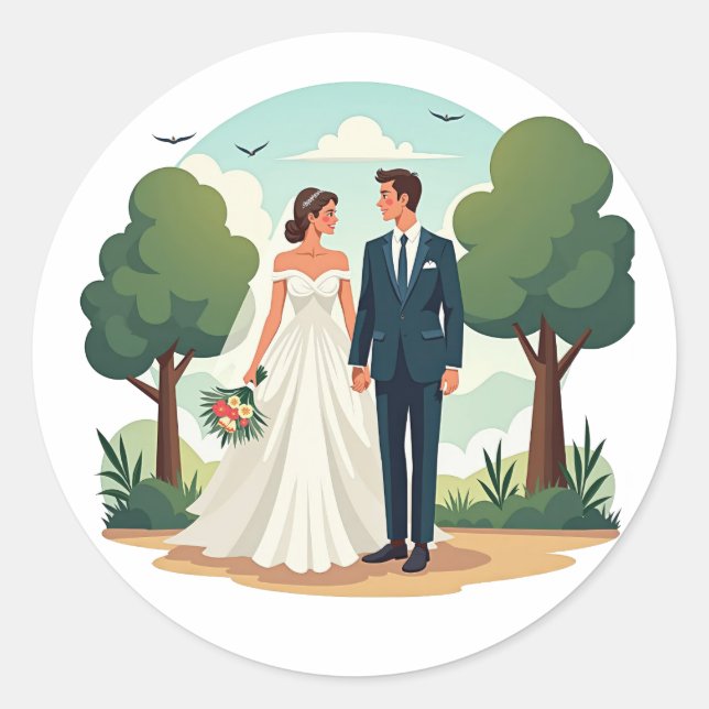 Sticker Rond Pack d'autocollants Bonheur de Mariée (Devant)