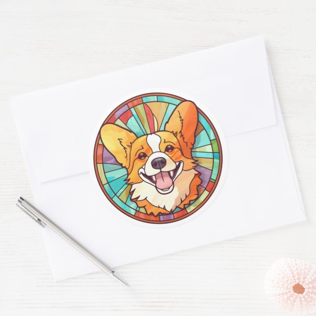 Sticker Rond Pack d'autocollants pour chien de Corgi (Enveloppe)