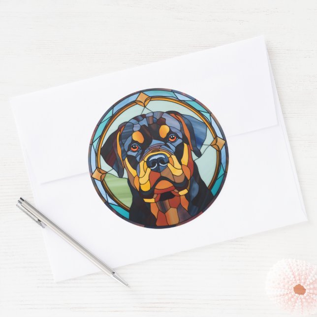 Sticker Rond Pack d'autocollants pour chien Rottweiler (Enveloppe)