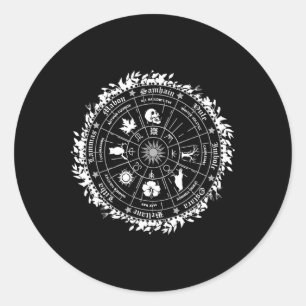 Sticker Rond Pagan Roue De L'Année Sorcière Wicca Joyeux Ostara
