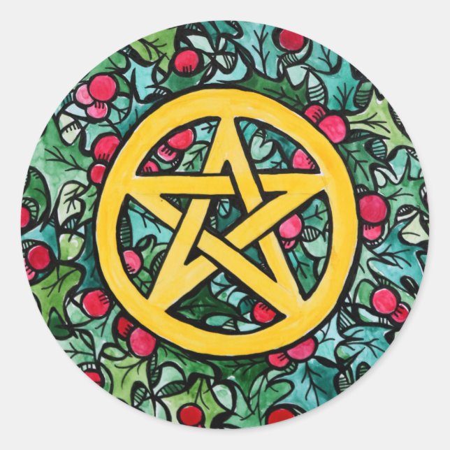 Sticker Rond Pagan Yule Pentagram (Devant)