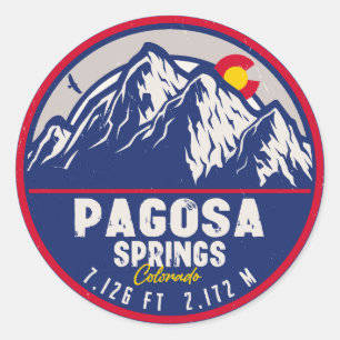 Sticker Rond Pagosa Springs Colorado Retro Sunset Mountain