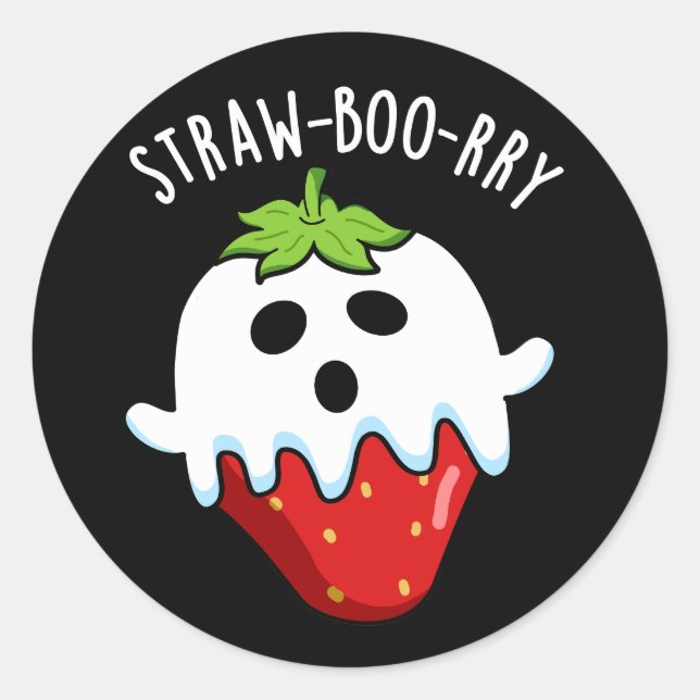 Sticker Rond Paille-boo-rry Funny Fraise Pun Dark BG (Devant)
