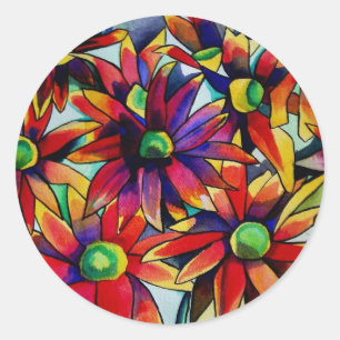 Sticker Rond Paille marguerite art fleur sauvage multicolore