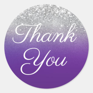 Sticker Rond Pailleté Argent et Royal Violet Ombré Merci