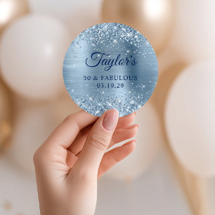 Sticker Rond Pailleté Bleu Clair Feuille 50 & Fabuleux