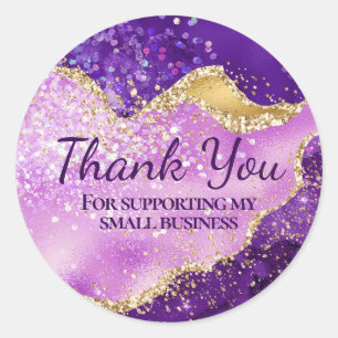 Sticker Rond Pailleté de Pourpre et d'Or Agate Merci Entreprise