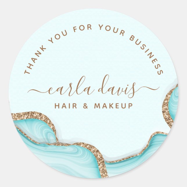 Sticker Rond Pailleté Doré Élégant Marbre Bleu Agate Moderne Ch (Devant)