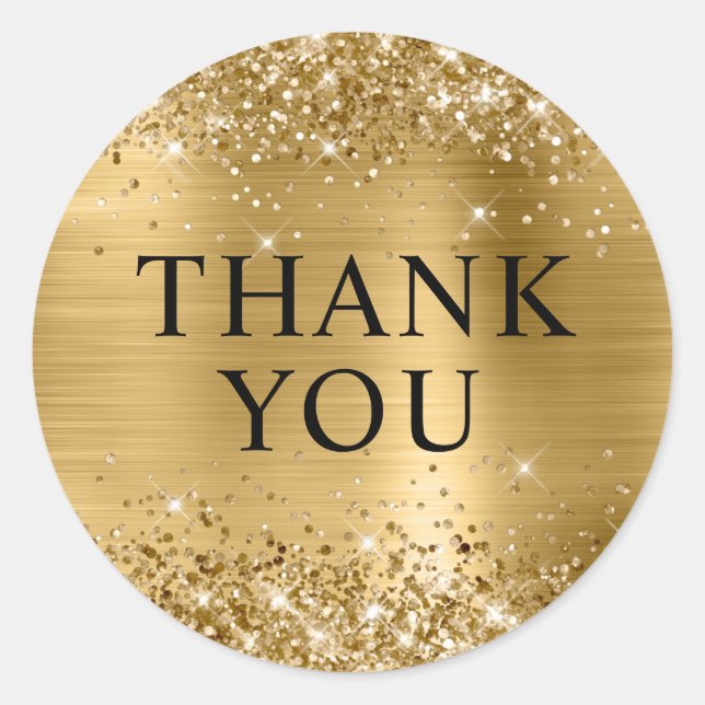 Sticker Rond Pailleté Or Feuille de Merci (Devant)