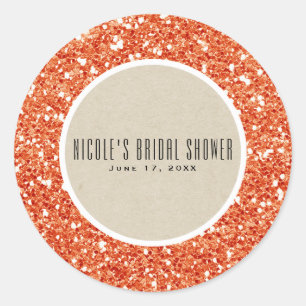 Sticker Rond Pailleté Orange & Kraft Rustique Boîte de Faveur d
