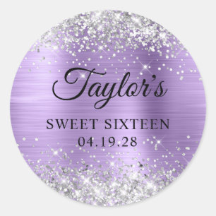 Sticker Rond Paillettes Argent Clair Violet Foil Sweet Seize