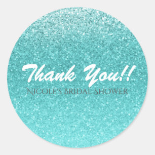 Sticker Rond Paillettes Bleu de Mer Aqua Faveur de Fête Brillan