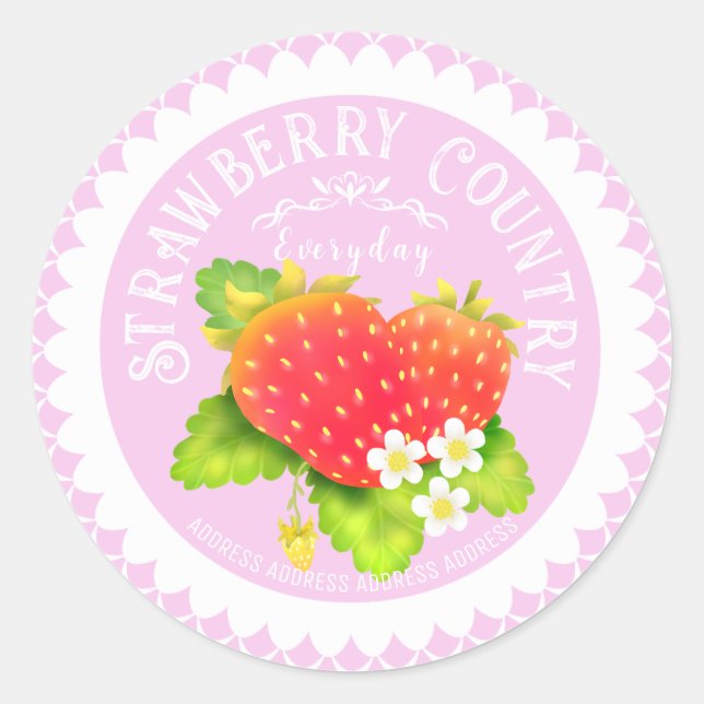 Sticker Rond Paillettes de fraises roses (Devant)