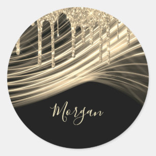 Sticker Rond Paillettes dorées gouttes de lumière dorée Nom noi