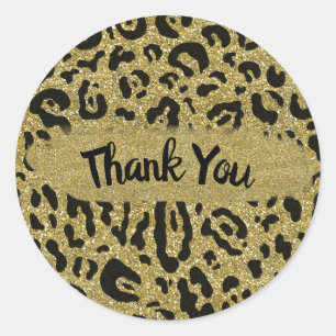 Sticker Rond Paillettes dorées Imprimé Animal Cheetah Léopard F