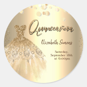 Sticker Rond Paillettes dorées, Robe chic Quinceañera