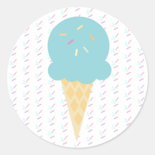 Sticker Rond Paillettes Étoiles Points Cône de Glace Bleu