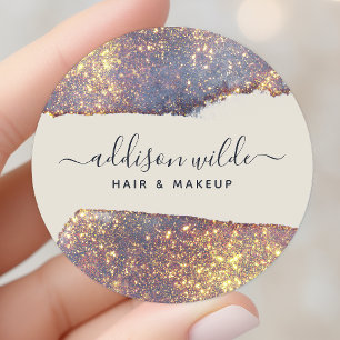 Sticker Rond Paillettes iridescentes violettes et or glamour