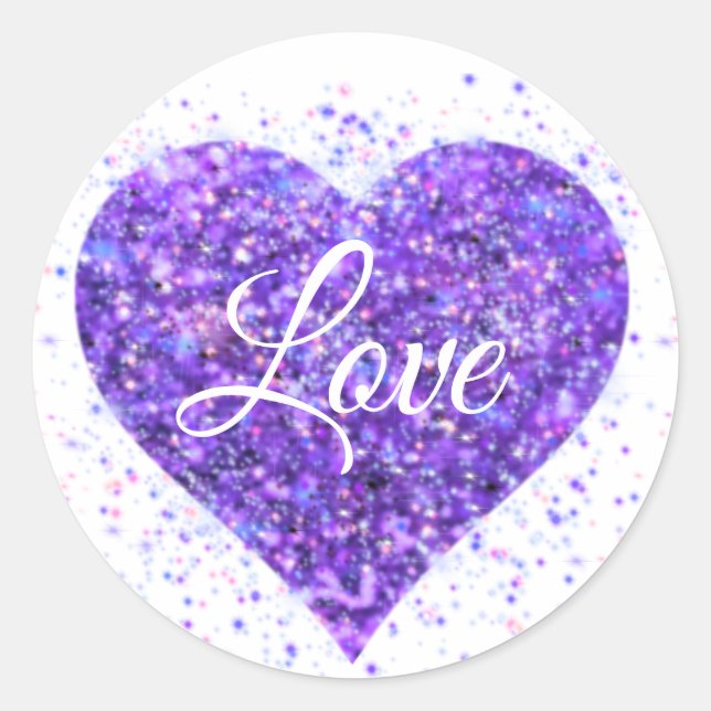 Sticker Rond Paillettes violettes, amour graffiti valentine (Devant)