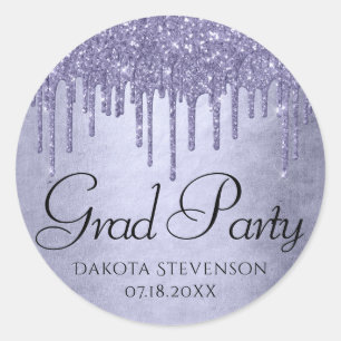 Sticker Rond Paillettes Violettes qui Dégoulinent Lavande Ver