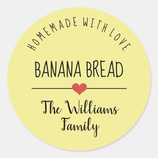 Sticker Rond pain à la banane fait maison avec amour jaune (Devant)