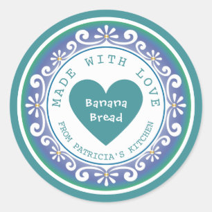 Sticker Rond Pain Bananier Maison Fait Avec Amour Sarcelle 