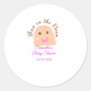 Sticker Rond Pain dans le four beige boulette baby shower rose
