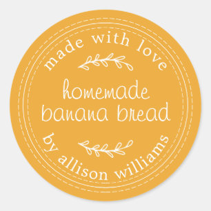 Sticker Rond Pain De Banane Fabriqué Maison Rustique Jaune