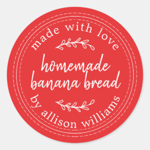 Sticker Rond Pain de banane fait maison rustique Rouge vif