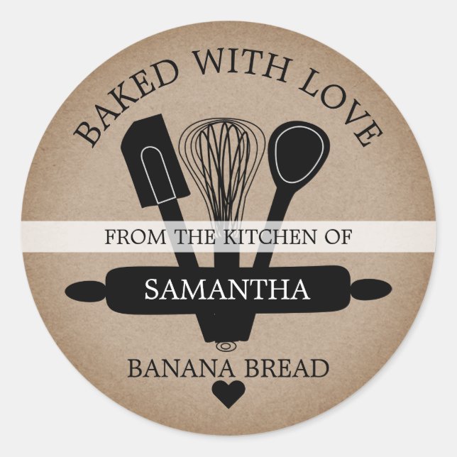 Sticker Rond Pain De Banane Rustique Faux Kraft Pâté D'Amour (Devant)