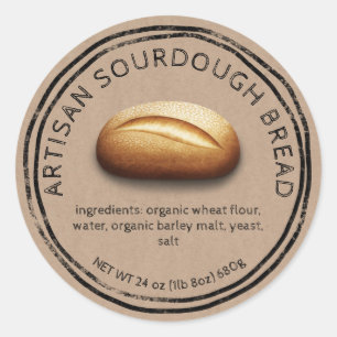 Sticker Rond Pain de campagne sur papier kraft ingrédients
