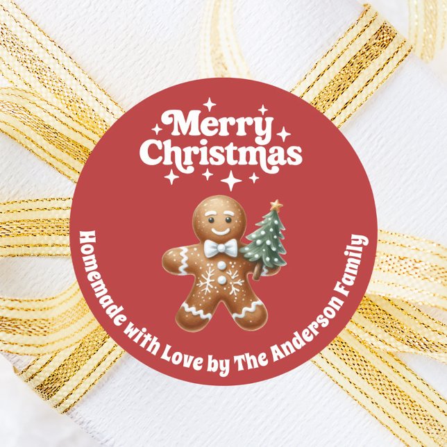 Sticker Rond pain d'épice de Noël homme fait main rouge blanc (Créateur téléchargé)