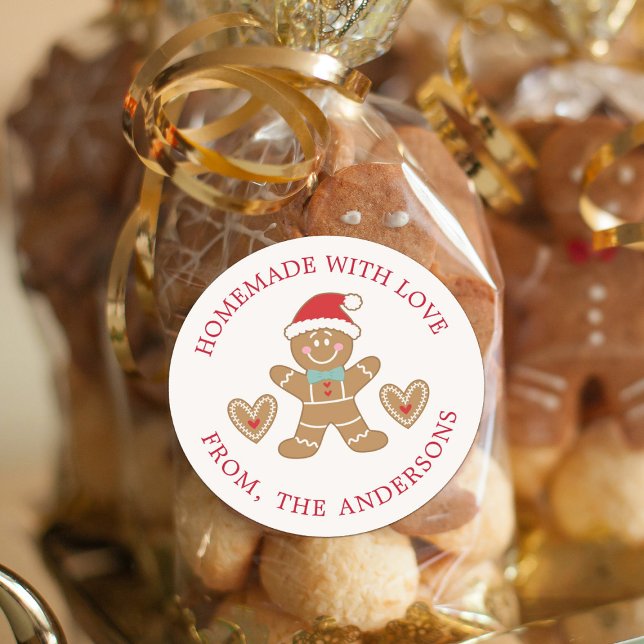 Sticker Rond Pain D'Épice Rouge Fabriqué Avec Amour Noël (Créateur téléchargé)