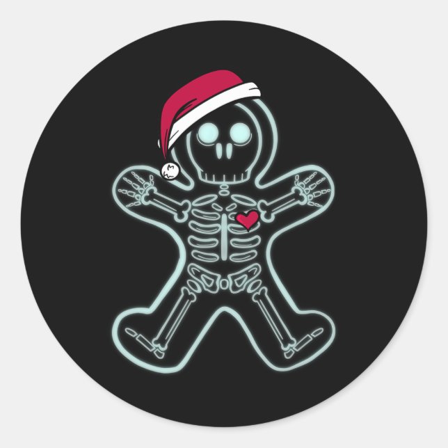 Sticker Rond Pain d'épices à rayons X Homme Squelette Noël Infi (Devant)