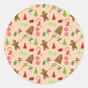 Sticker Rond Pain d'épices Homme, Bonbons et chapeau santa