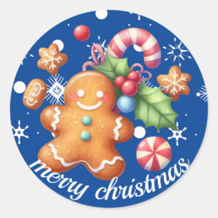 Sticker Rond Pain d'épices Noël Peppermenthe Bleu Nom Bleu