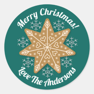Sticker Rond Pain d'épices Star Snowflakes Noël Texte personnal