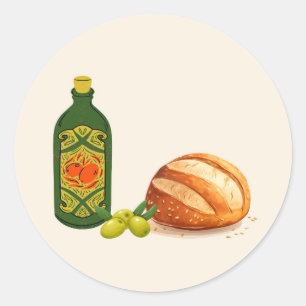 Sticker Rond Pain et huile d'olive minimalistes