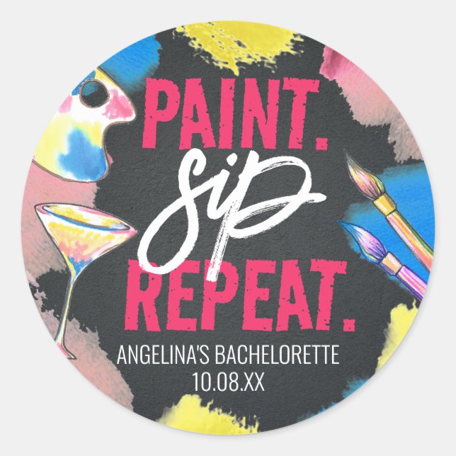 Sticker Rond Paint tableau noir et Sip Bachelorette Party Favor (Devant)