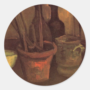 Sticker Rond Paintbrusks Still Life en Pot par Vincent van Gogh