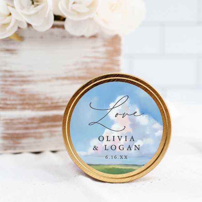 Sticker Rond Painted Landscape Blue Sky Cloud Wedding Favor (Créateur téléchargé)