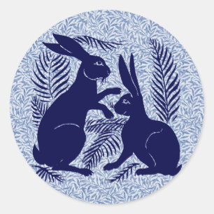 Sticker Rond Paire Art nouveau de lapins De Morgan et Morris