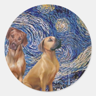 Sticker Rond Paire de Ridgeback Rhodésiens - Nuit étoilée