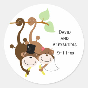 Sticker Rond Paire de singes dans un arbre Mariage Faveur nupti