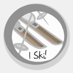 Sticker Rond Paire de T-shirts et cadeaux Skis I Ski