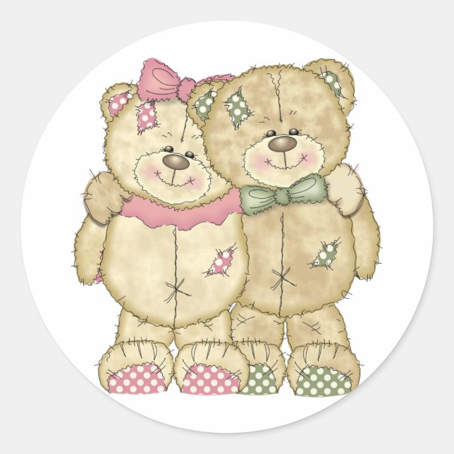 Sticker Rond Paire d'ours en peluche - Couleurs originales (Devant)