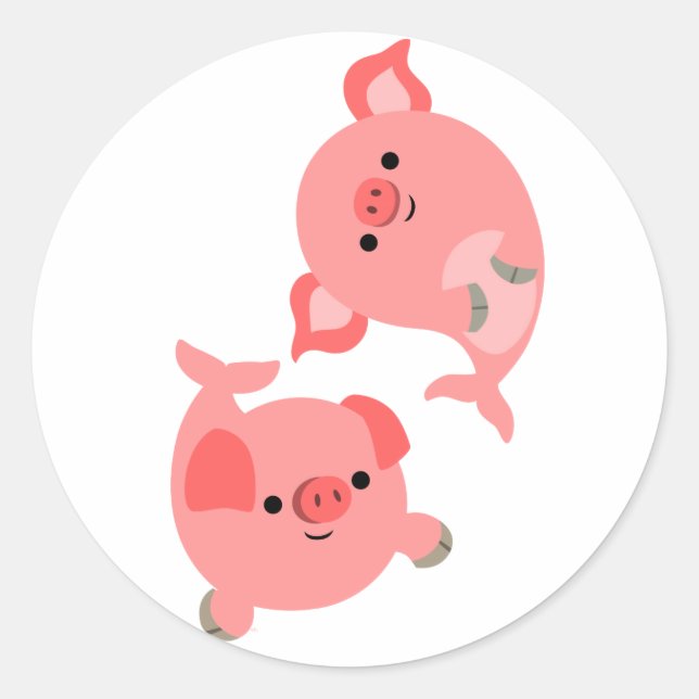 Sticker Rond Paire mignonne de cochons de carbone (Devant)