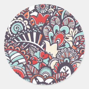 Sticker Rond Paisley Floral Doodle Pattern